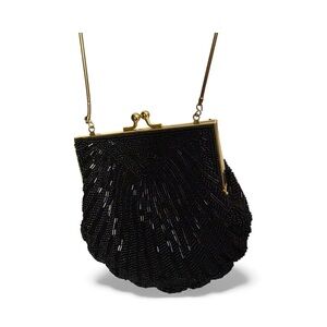 VTG Chic Black Beaded Mini crossbody Bag drops 22” Gold hardware 5.5”by 6” preLv